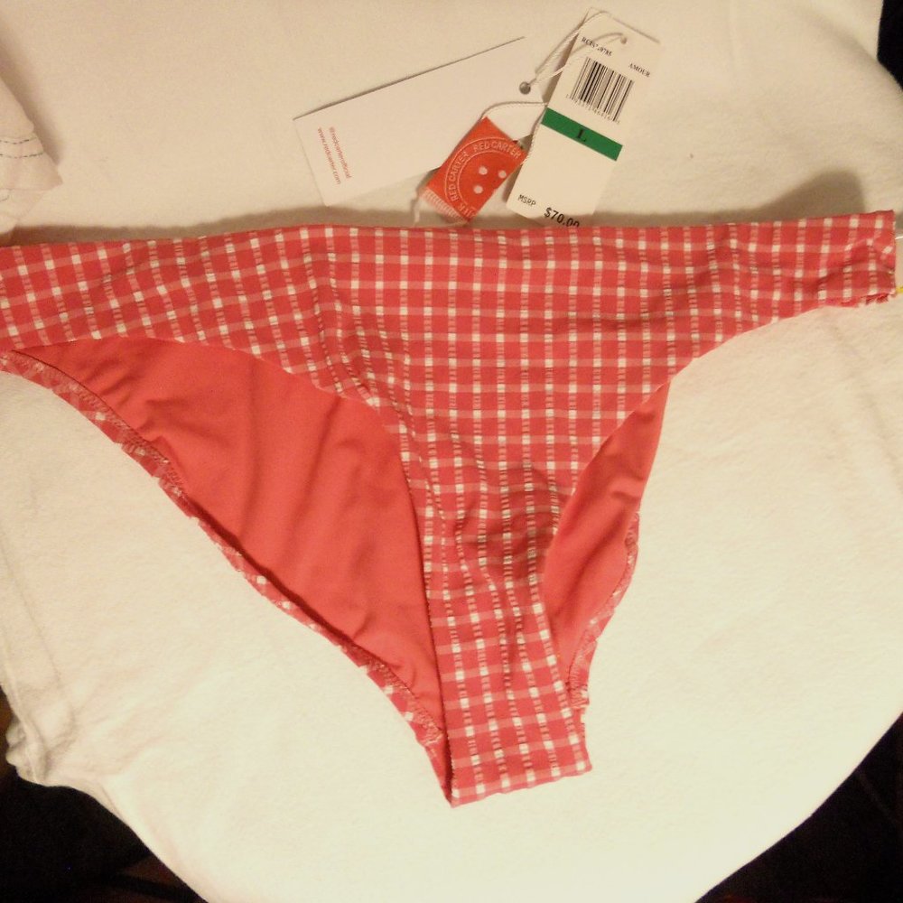 Red Carter Swim Elle Bikini Bottom Amour Red Gingham 10 nwt